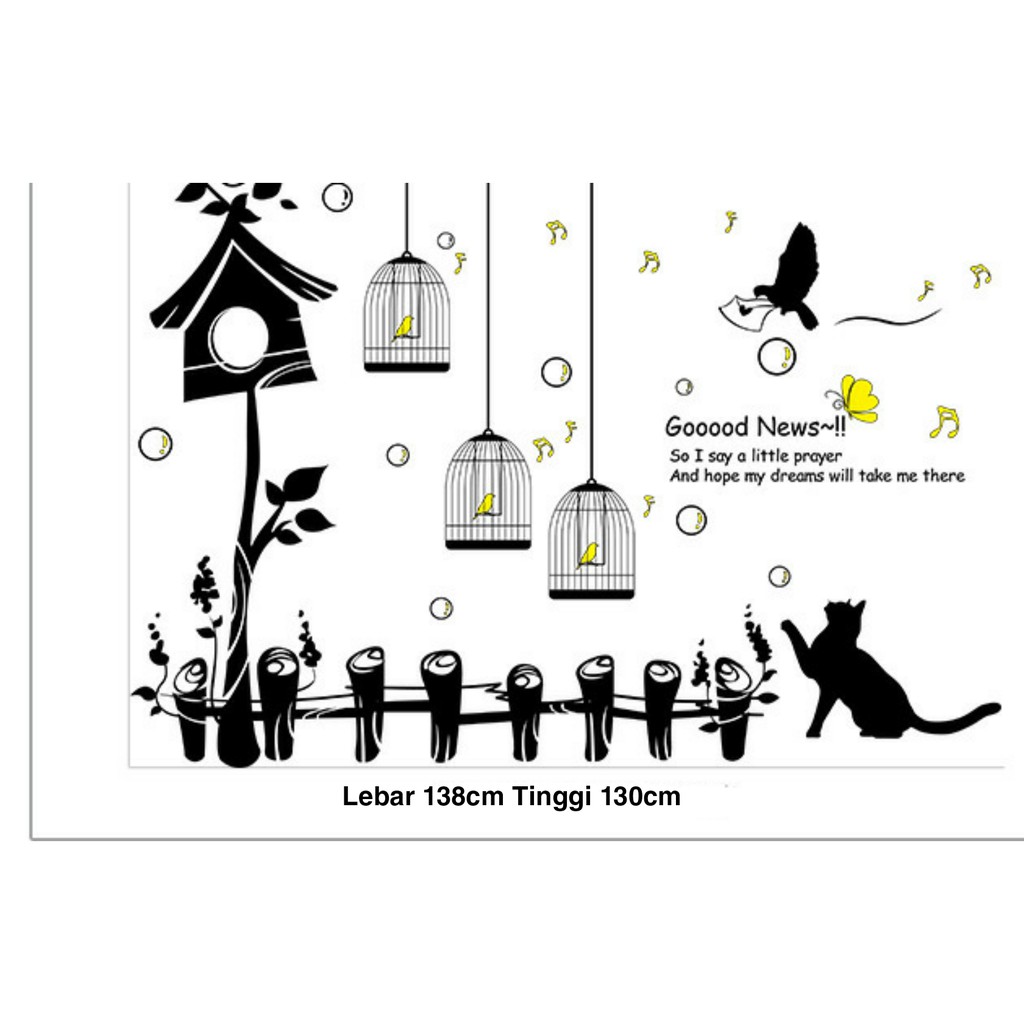 RELIZA WALL STICKER SANGKAR KUCING PAGAR TAMAN BIRD BURUNG DAPUR STIKER DINDING XL8267