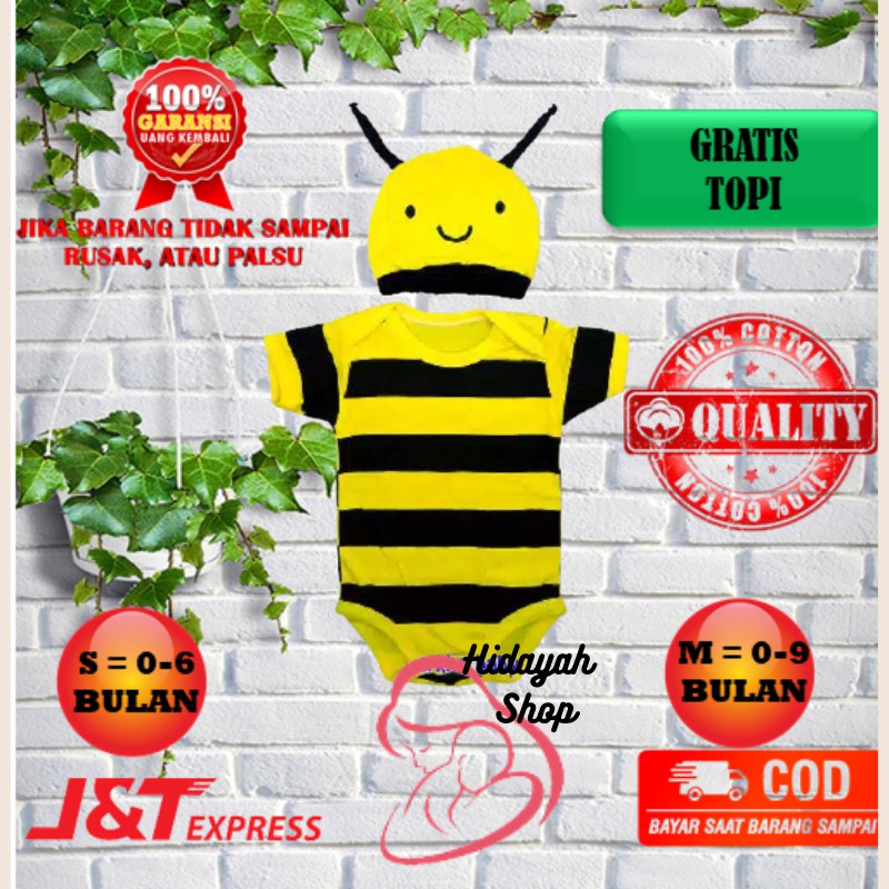 Jumper bayi baju bayi lebah / jumpsuit baby lebah bee/ Baju Lucu Murah Laki laki/Perempuan