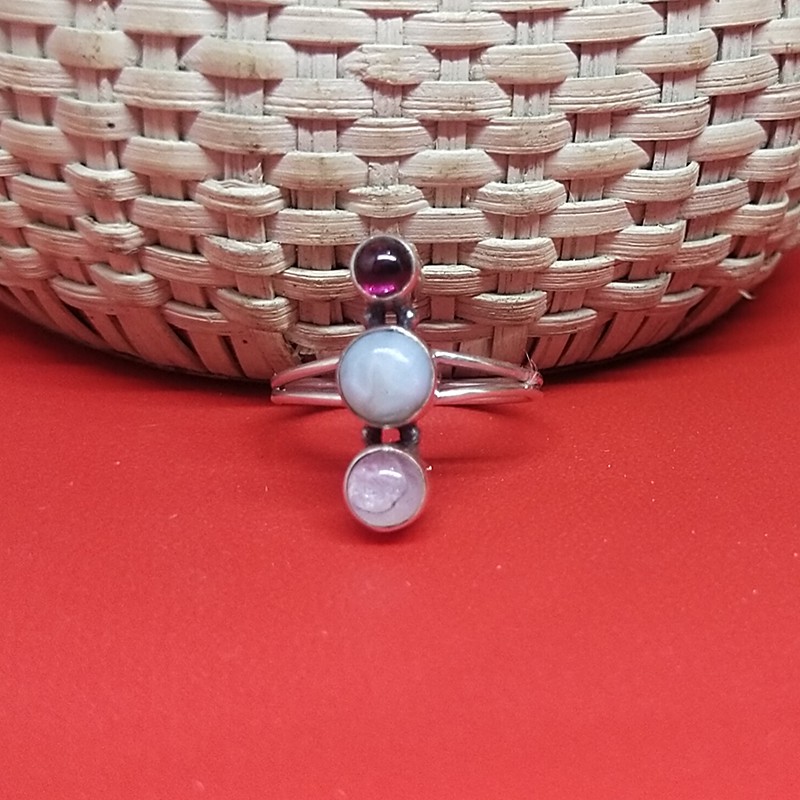 Cincin Ring Perak Silver Bali Asli 925 Korea Style Polos Midi Batu Tiga Moonstone Larimar Garnet Pri