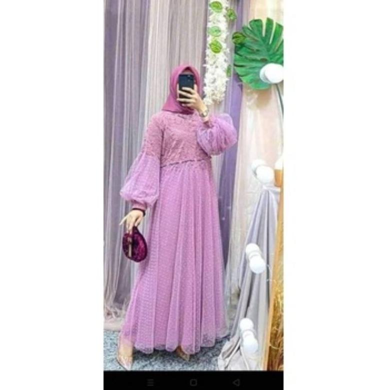 [KODE 1953] RAWNIE DRESS LENGAN BALON BAJU PESTA /RAFFINA DRESS/GAMIS BROKLAT TILE DOT TERSEDIA SIZE