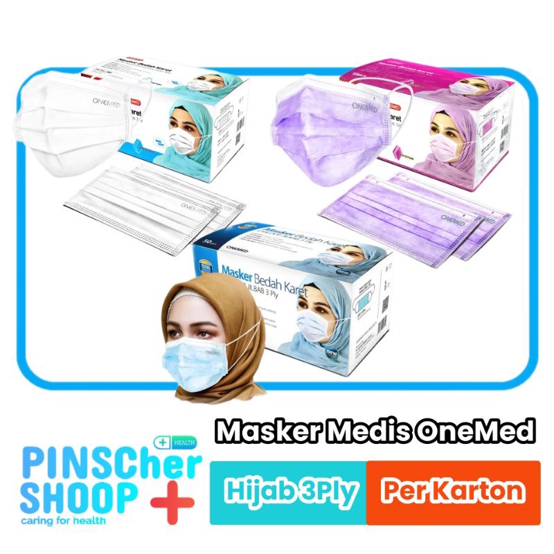 MASKER JIBAB HIJAB MASKER HEADLOOP HIJAB ONEMED MEDIS 3PLY BOX 50 PCS