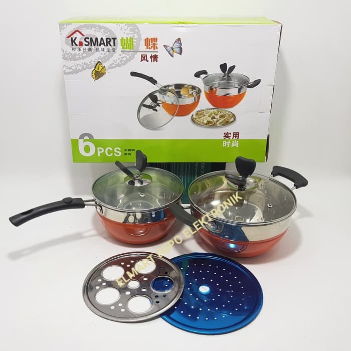 KSMART BUTTERFLY panci set steamer 6pc serbaguna 5129 /panci kukus