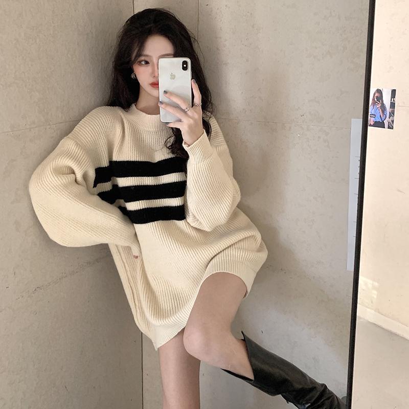 Red [Sangat tebal] 75-230 jin mid-length gaya baru panas 2021 wanita musim gugur dan musim dingin pakaian luar angin malas sweater rajutan sweater