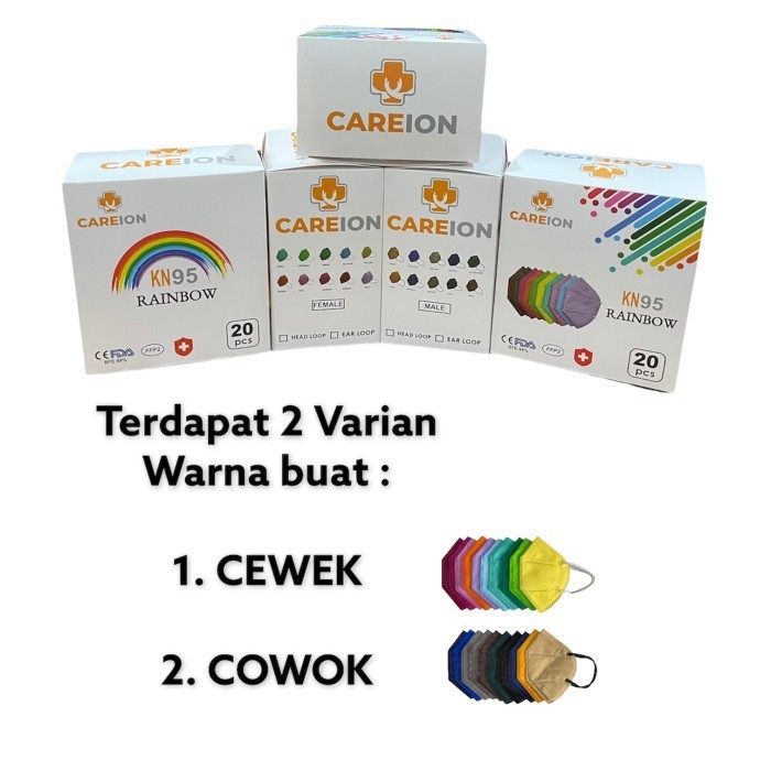 Masker WARNA WARNI KN95 CAREION Masker Pelangi Masker KN 95 Rainbow  - KN95 RAINBOW cewek/cowok