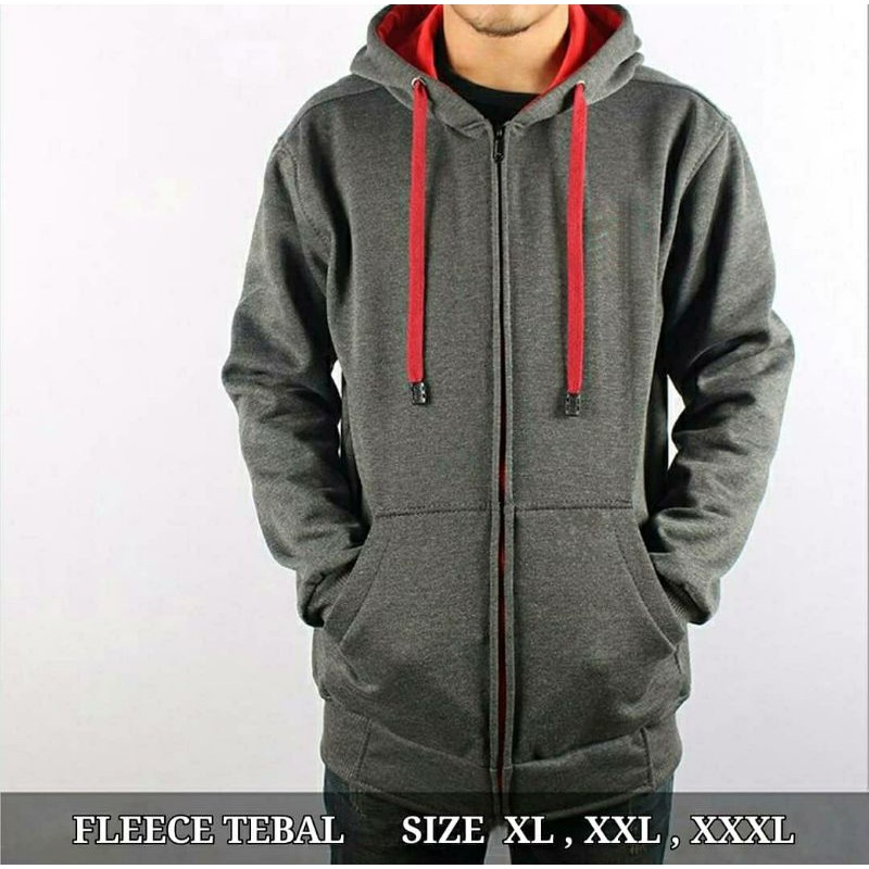 JAKET Jumbo Pria Wanita Big Size Hoodie Oversize Murah XL XXL XXXL Zipper Polos Cewek Cowok Premium-Abu tua
