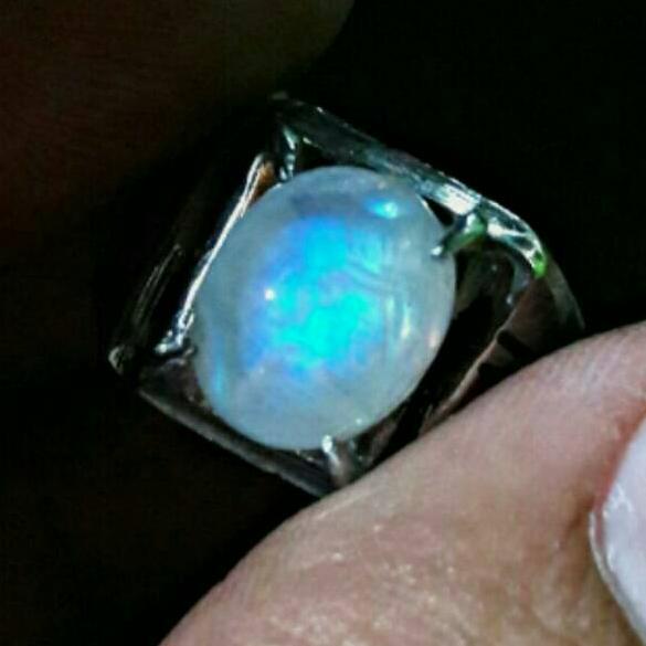 lzps508 Batu Cincin Biduri Bulan Air Laut Asli Batu Alam ✡ 0
