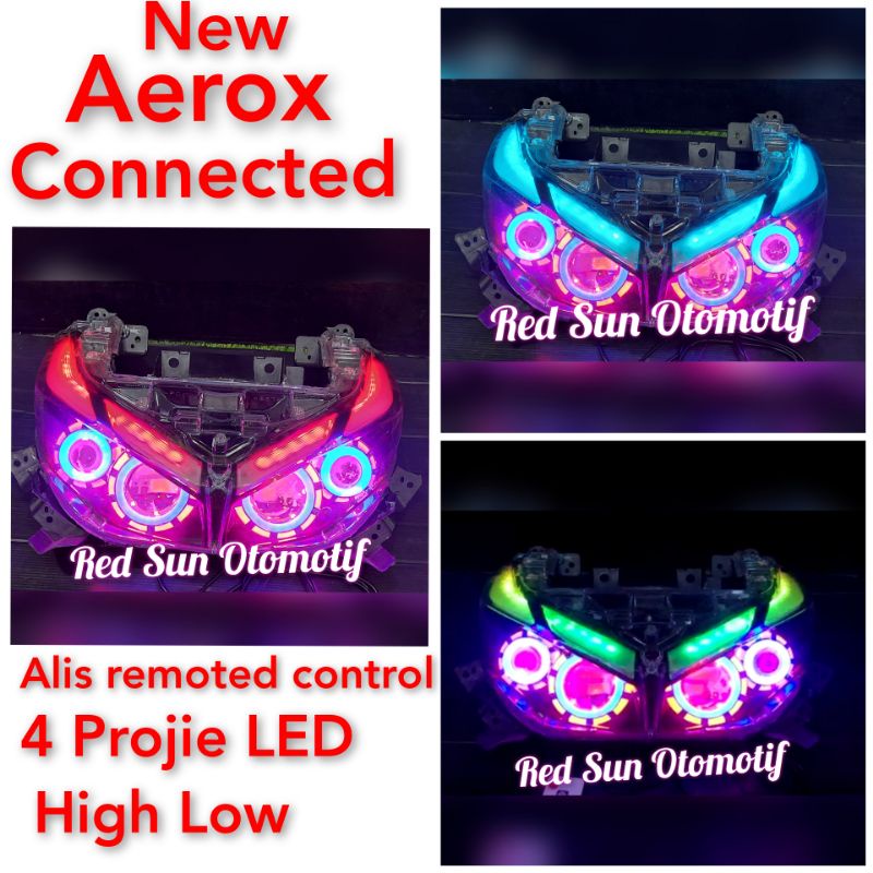 Headlamp Reflektor New Aerox Connected + Alis Remote Projie Led ungu merah biru