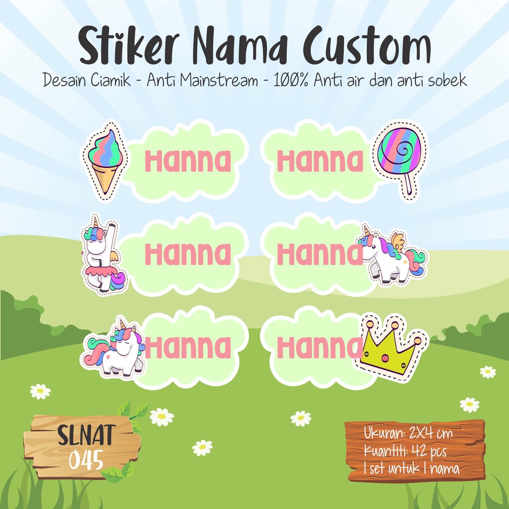 

sticker label nama anak kartun cute lucu SLNAT 045