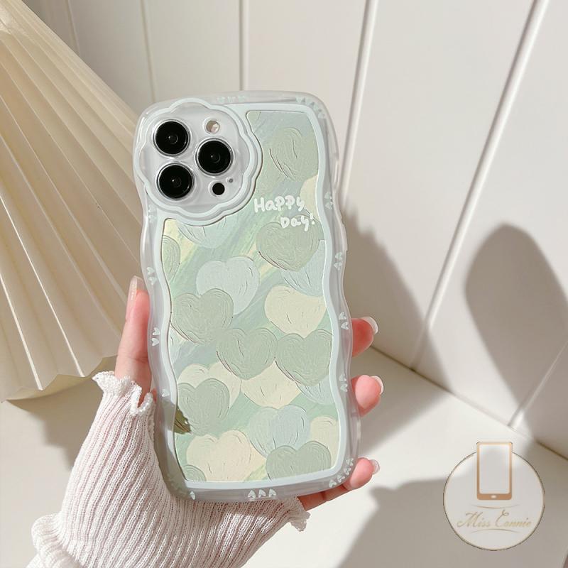 Soft Case Pelindung Lensa Kamera Motif Lukisan Minyak Hati Hijau Untuk iPhone 7 8 6 6S Plus 11 12 13 Pro MAX XR SE 2020 X XS MAX