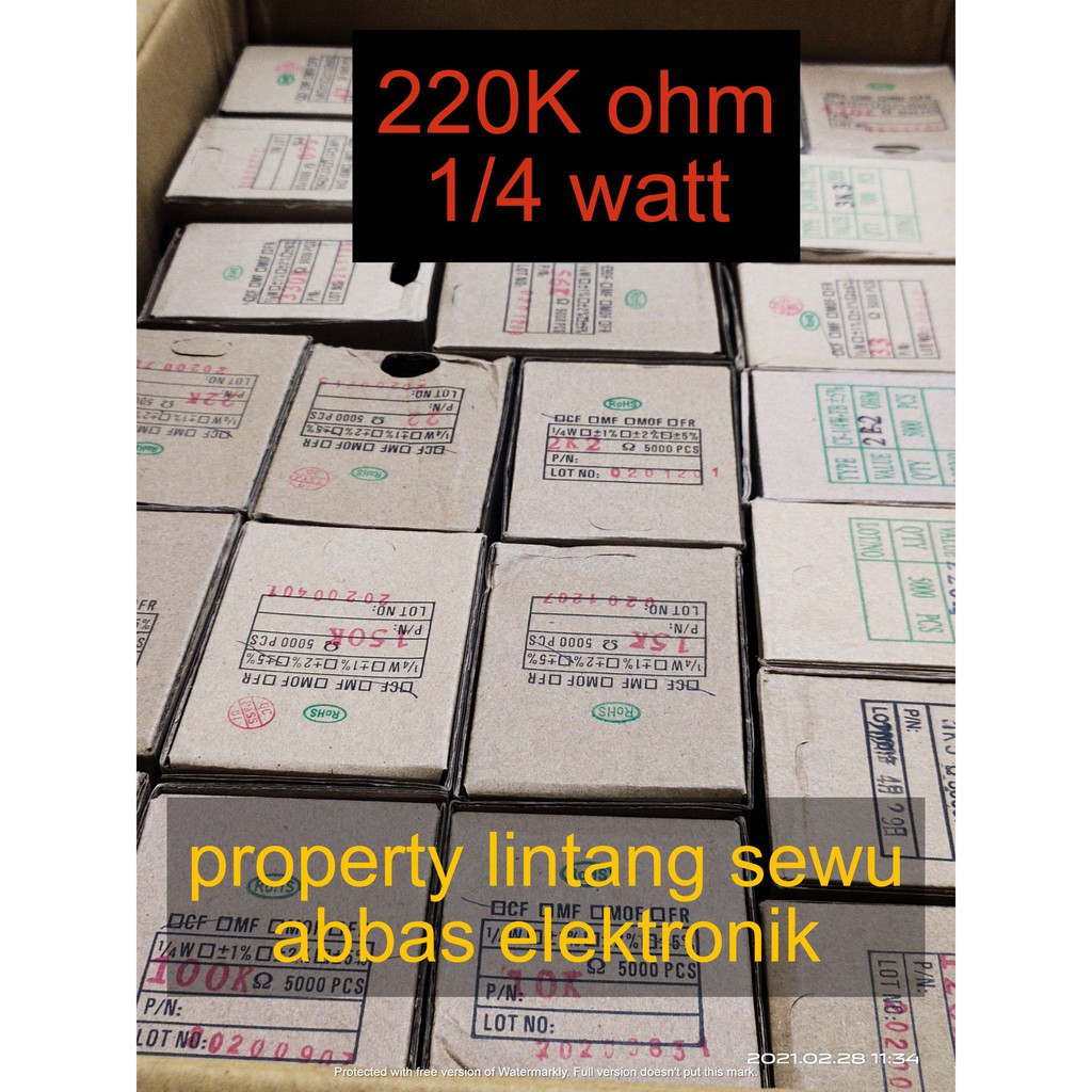 10PCS resistor 220k ohm 220 kilo ohm 0.25 watt