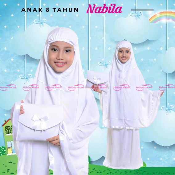 MUKENA MURAH ID MUKENA ANAK 8 TAHUN POLOS NABILA VARIASI PITA CANTIK WARNA PUTIH MATT RAYON ADEM