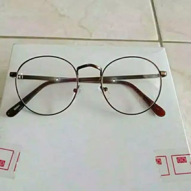 Kacamata Wanita Lensa Rangka Transparan Retro Vintage Metal Frame Eyeglasses-BRONZE