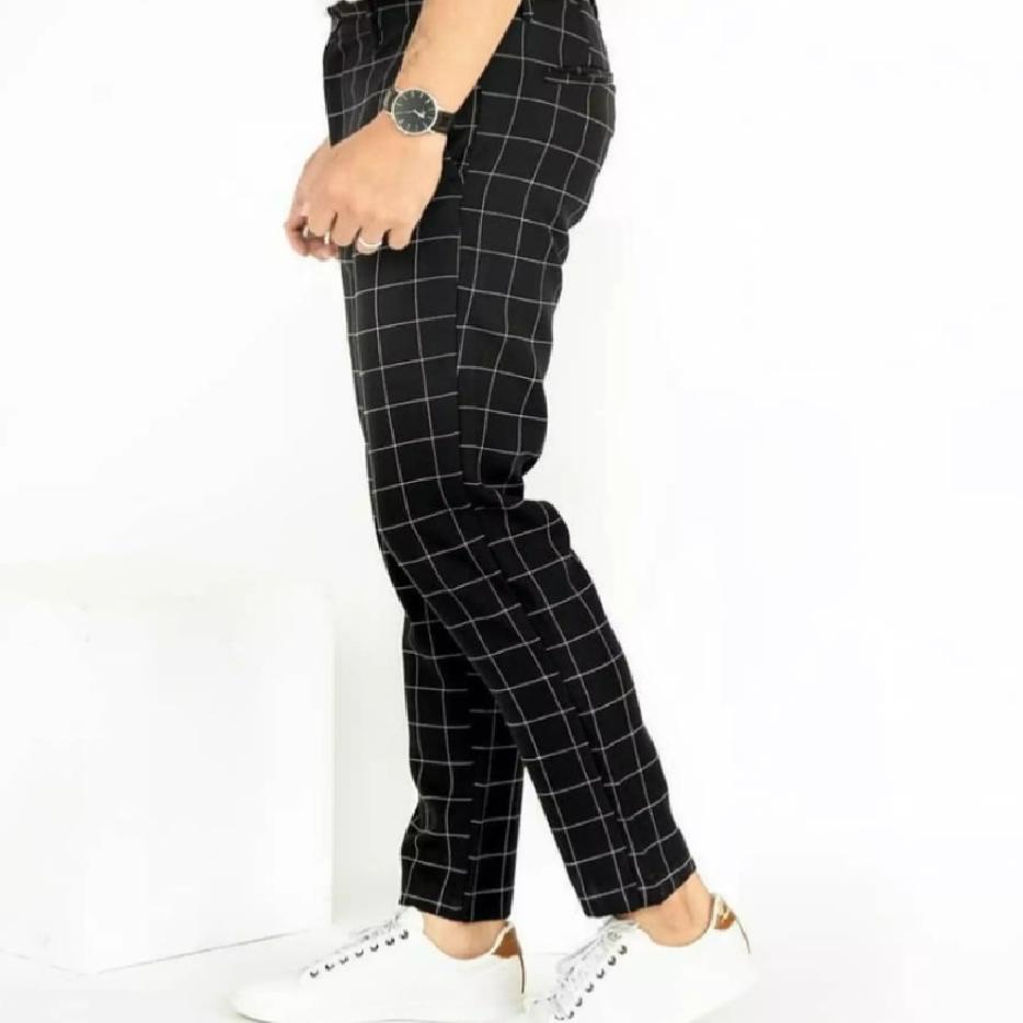 Harga Spesial.. Celana Panjang Tartan Motif Kotak Slimfit Formal Casual Pria Karet Pinggang RIB Kerj