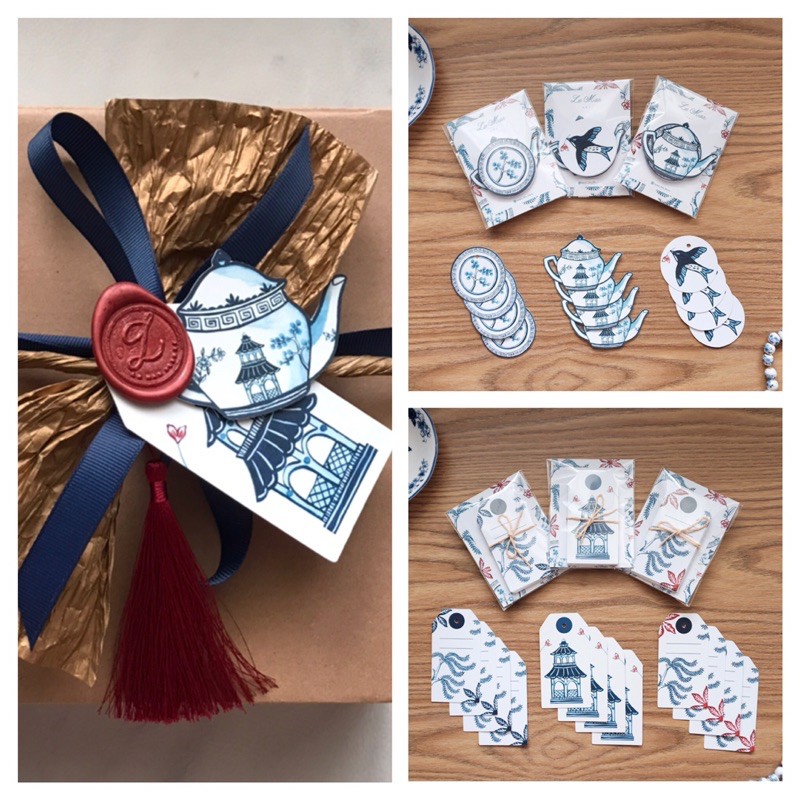 

Blue Willow GIFT TAGS hand painted / kartu ucapan / gift tag imlek