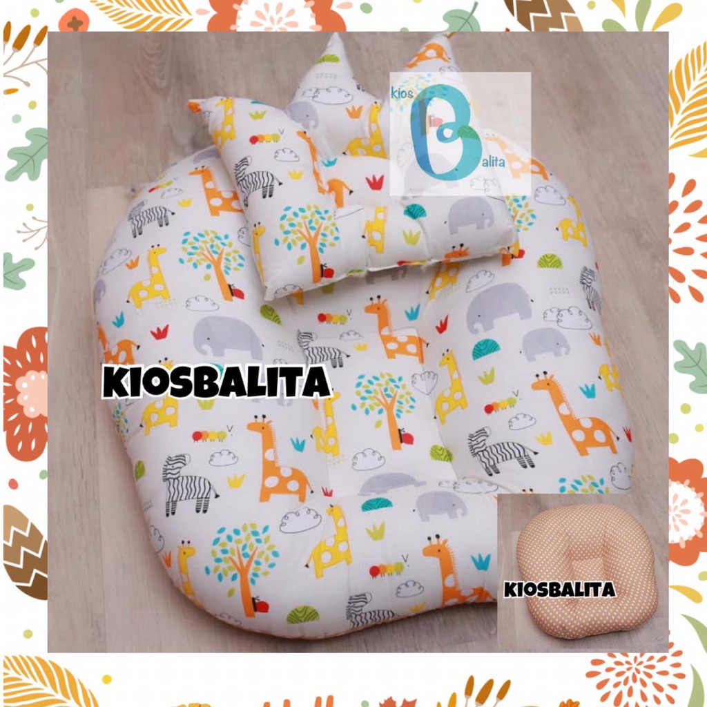 PAKET KASUR BAYI MULTIFUNGSI  SOFA BABY LOUNGER BABY + BANTAL PEYANG MODEL CROWN BROWN ZOO