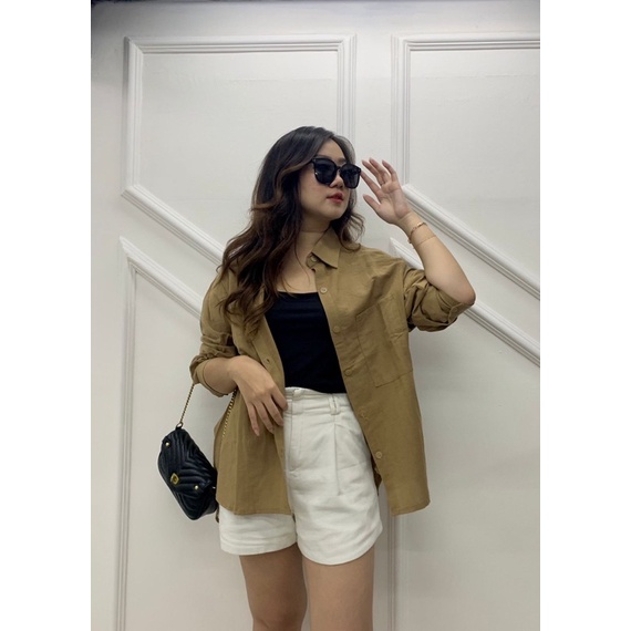 JOSHIN Geewoni Shirt - Kemeja Oversize Pocket | Atasan Wanita Lengan Panjang