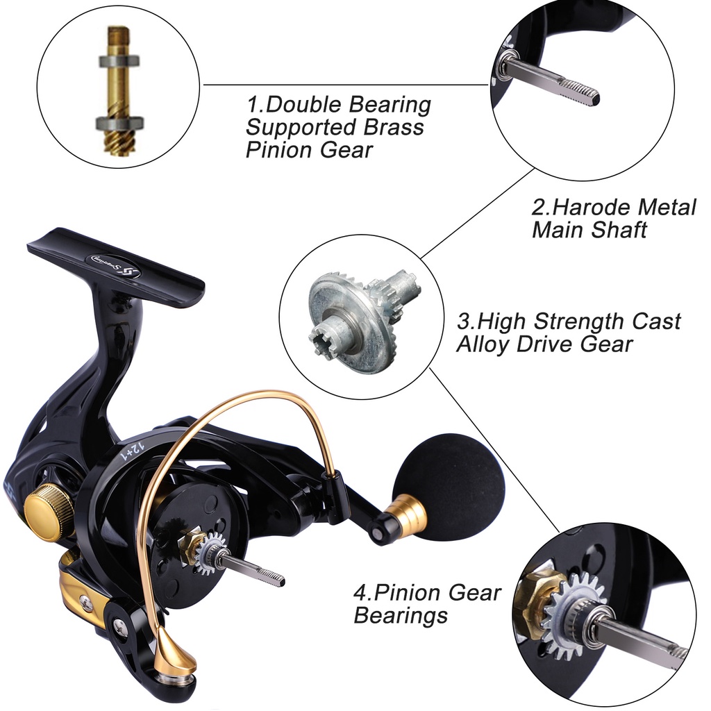 Sougayilang Gulungan Pancing Pemintalan Logam 5.2: 1 Rasio Roda Gigi 12 + 1BB Memancing Air Asin / Air Tawar