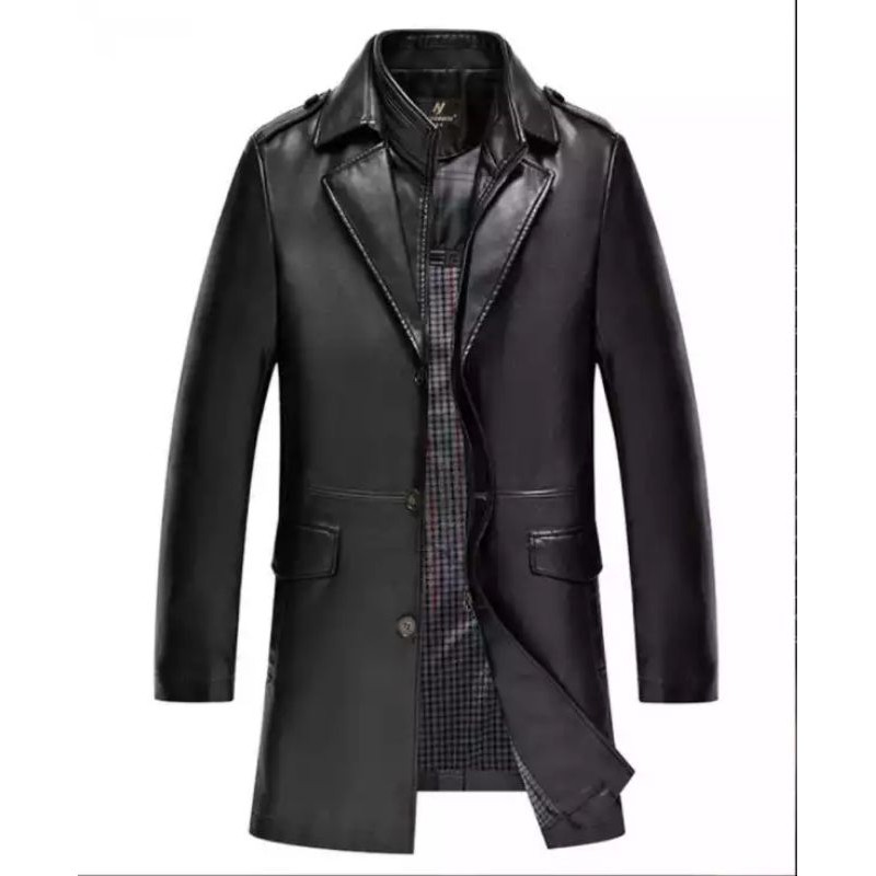 Jubah kulit pria panjang double kerah terbaru