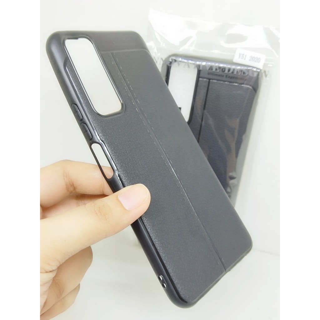 AutoFokus Vivo Y51 2020 6.58 inchi Leather Soft Case AUTOFOCUS Motif Kulit Jeruk