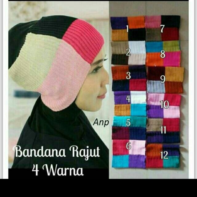 BANDANA RAJUT KOTAK 4 CIPUT warna zigzag 4tone tartan cantik muslimah fashion bando hijab melar