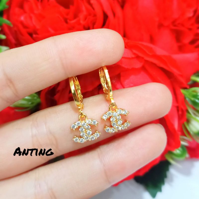Set TITANIUM Dewasa brand logo Anti Karat perhiasan lapis emas18k modis elegan