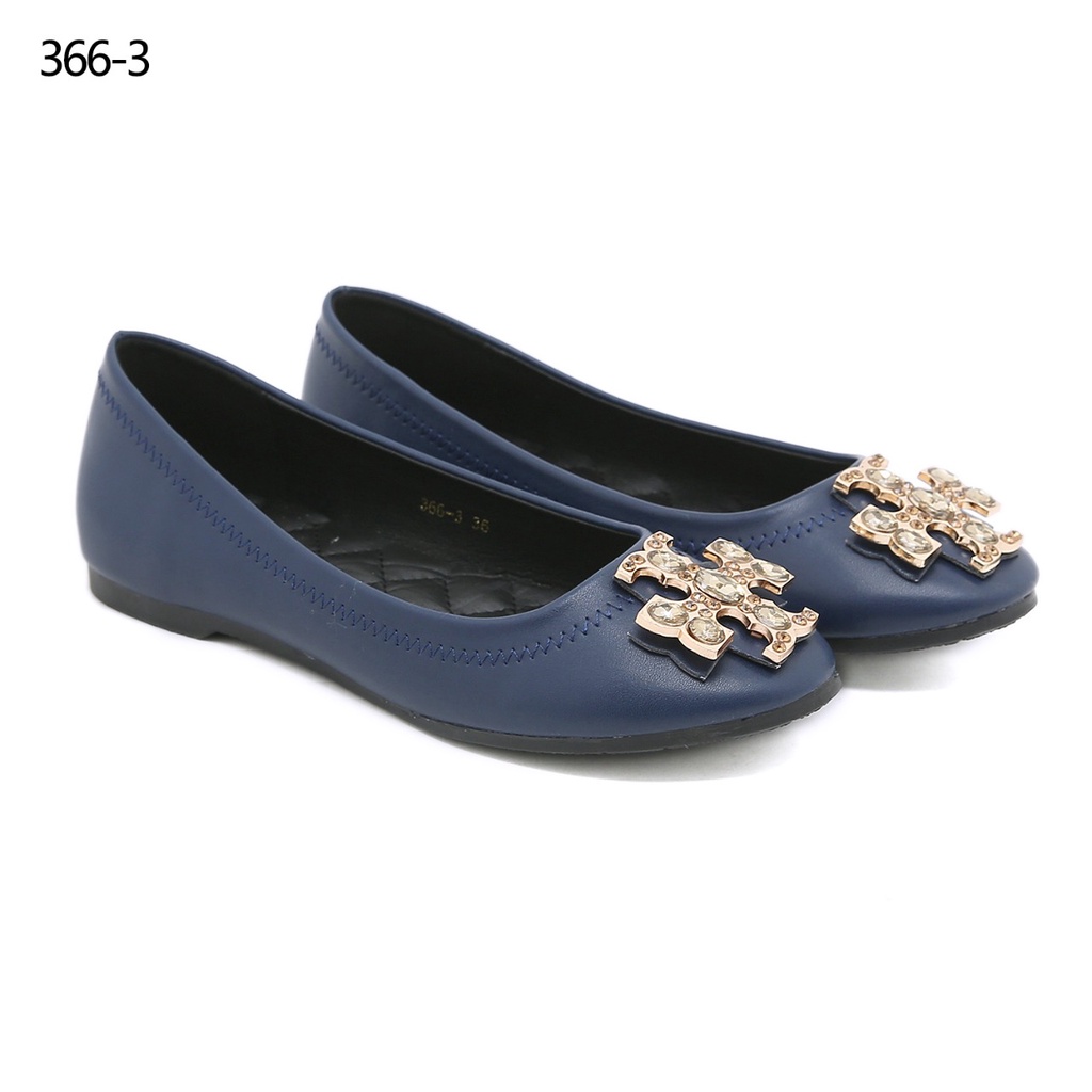 TB Everly Cap Toe Ballet Flats Leather Double T-Logo Embellished #366-3