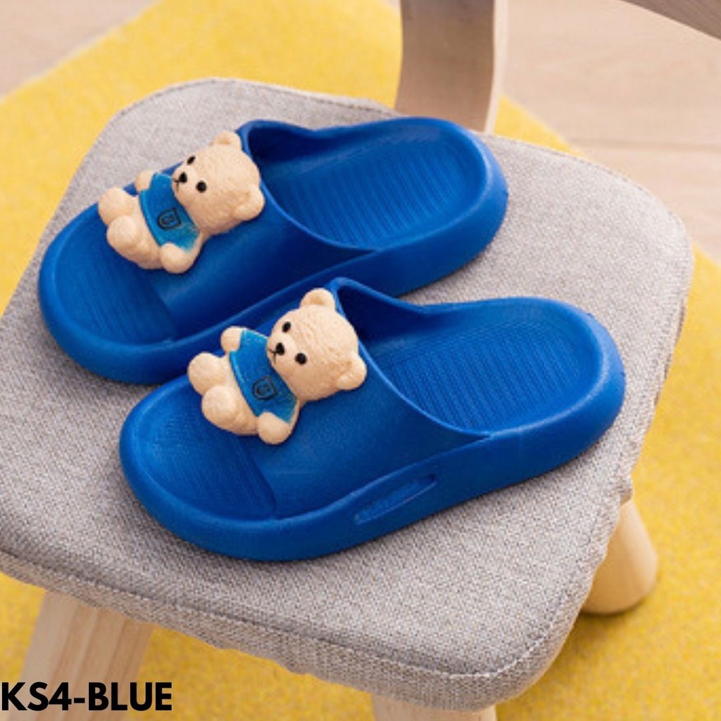 SANDAL SELOP ANAK-ANAK KEKINIAN MOTIF BERUANG COMEL BAHAN RUBBER ANTI SLIP IMPORT KS4