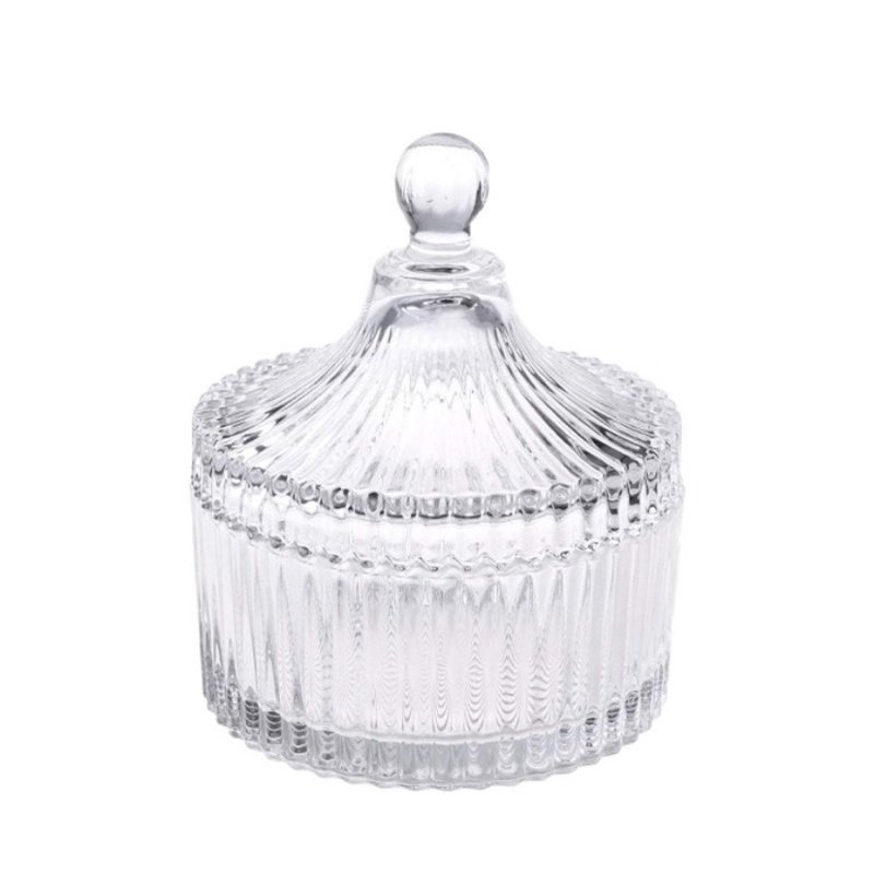 Toples Crystal Jar Kaca Bening Tempat Penyimpanan Makanan Cemilan Panjangan Meja