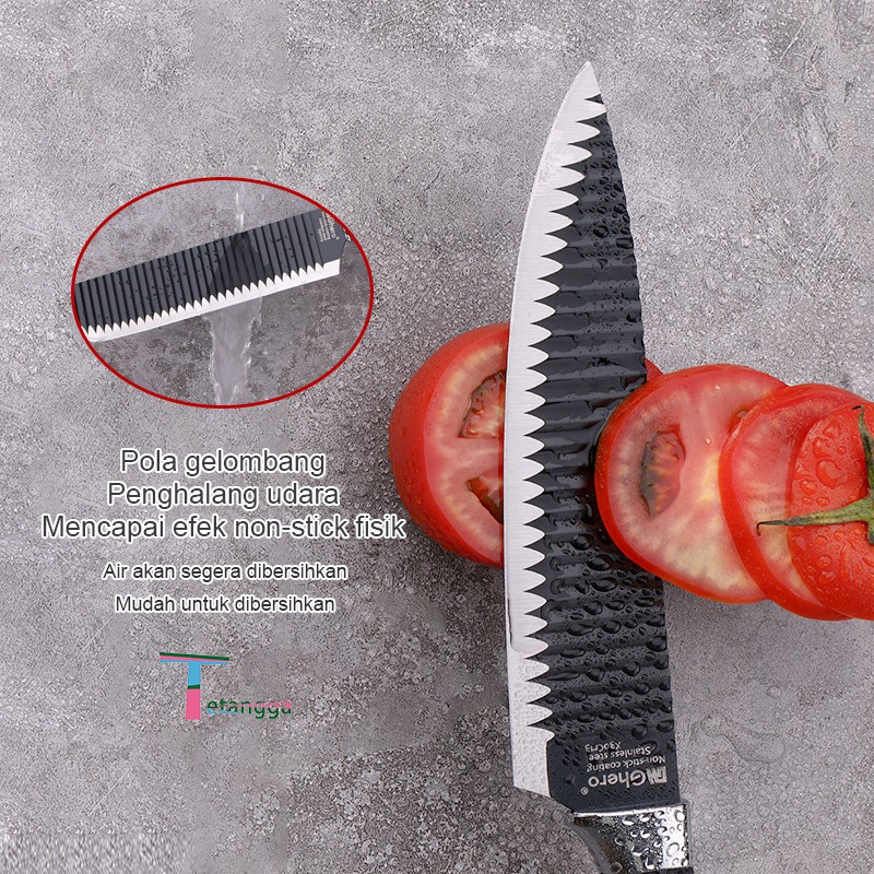 Set Pisau Dapur isi 6pcs Hitam Pisau Set 6 pcs Black Pemotong Gelombang Baja  Tahan Karat/VS 1813