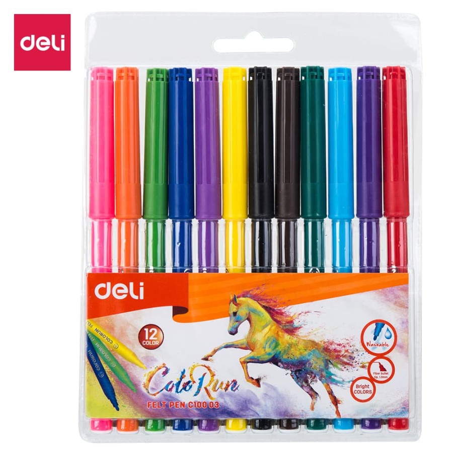 

Deli Felt Pen Washable 12 Color EC10003 / Spidol Warna Deli 12 Warna