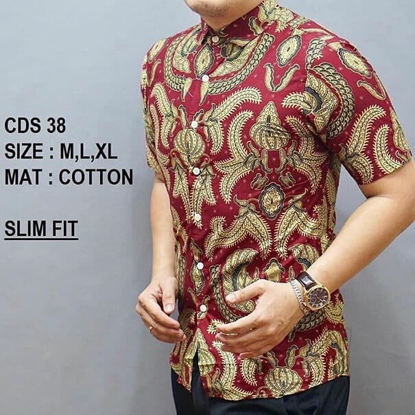 CDS38 KEMEJA BATIK PRIA SLIM FIT MEWAH UNIK BAJU BATIK PRIA BEST SELLER