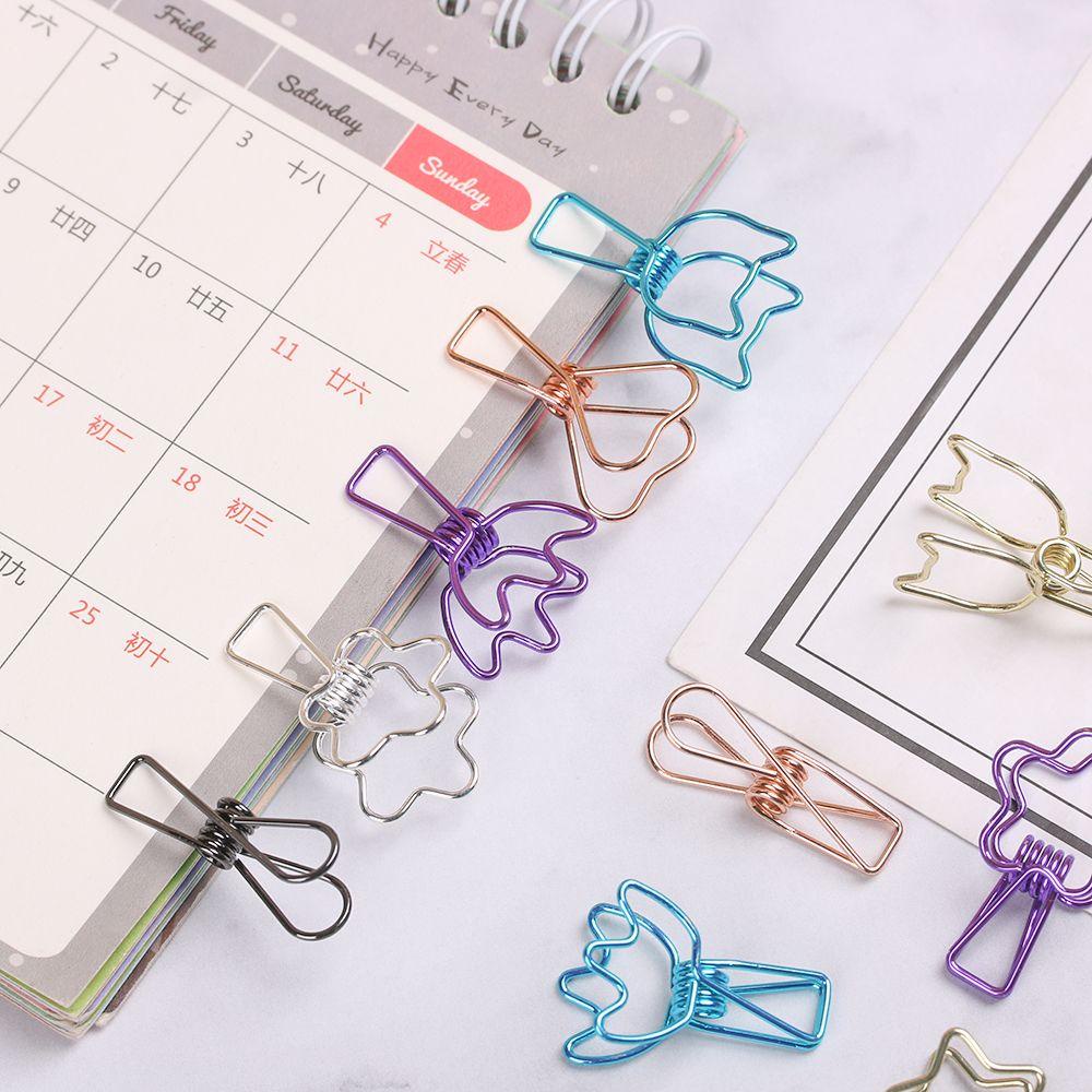 R-flower 6pcs / Set Klip Binder Hollow Out Bahan Metal Warna Polos Untuk Dekorasi DIY