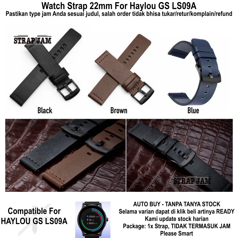 22mm Strap Haylou GS LS09A - Tali Jam Leather Kulit Polos Modern Style
