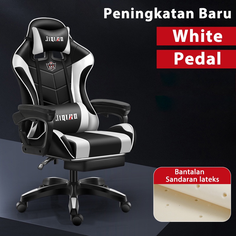 Earise Kursi Gaming Murah/Kursi kantor yang nyaman/Gaming Chair-White+Pedal