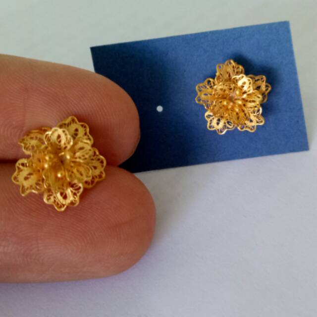 Giwang emas asli kadar 875 model bunga kendari