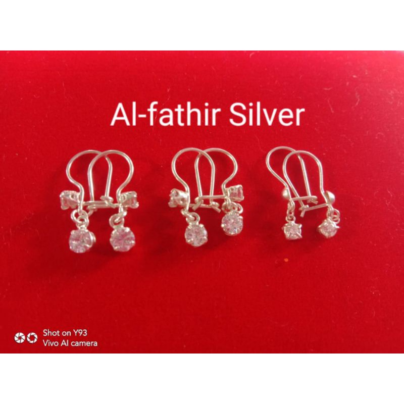 Anting permata motif perak murni dewasa