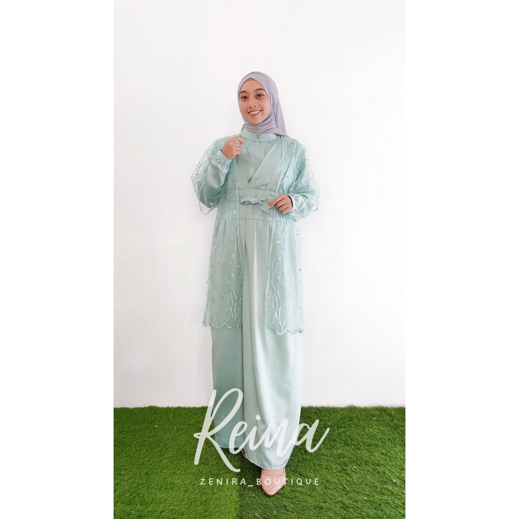 REINA GAUN pesta inner bergaya jepang dan outer mewah full tulle bordir / baju kondangan / prewedding / bisa couple / wisuda / lamaran / gamis remaja