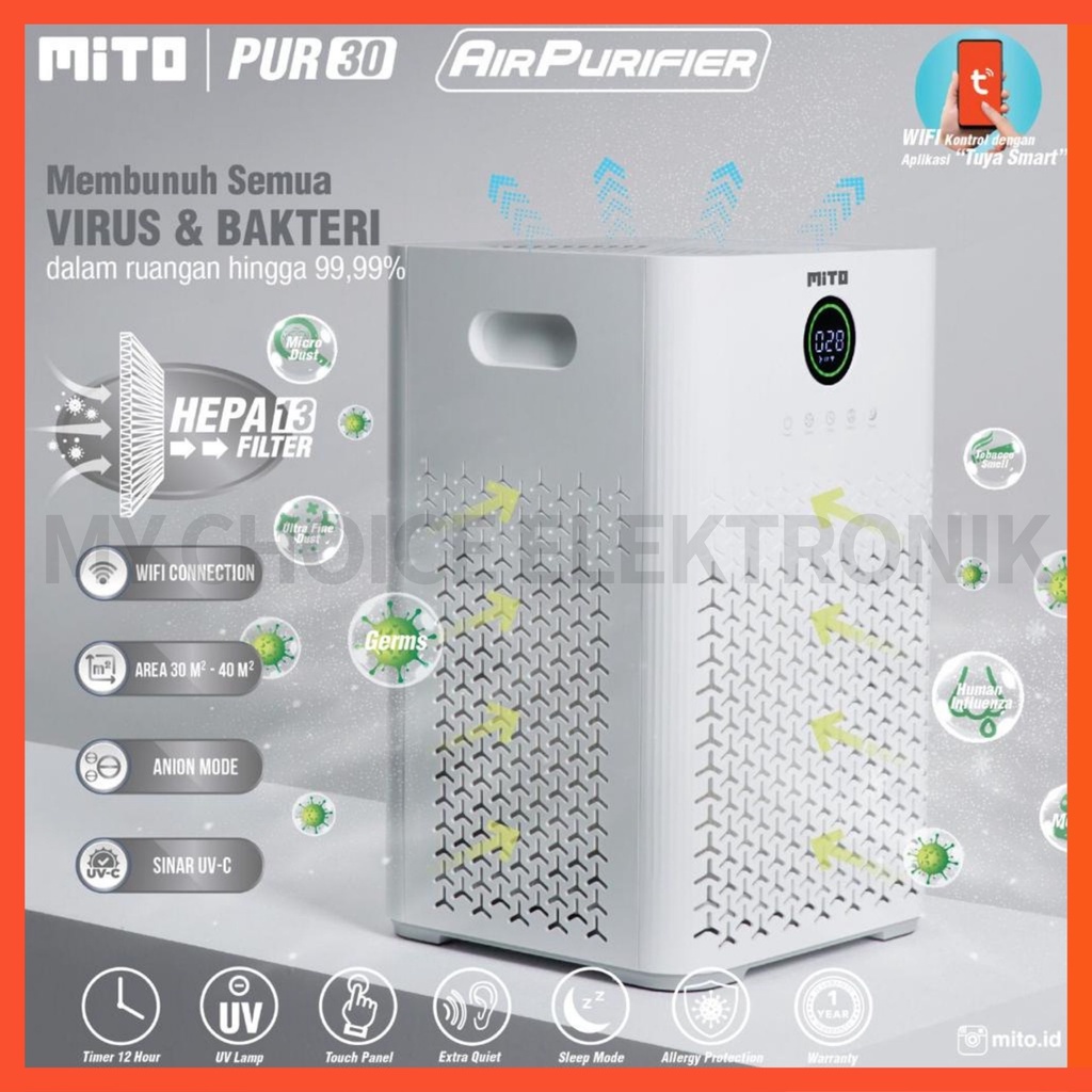 Mito Air Purifier 30 PUR30 UV-C, HEPA13, Anion, Anti-Alergy / PUR-30