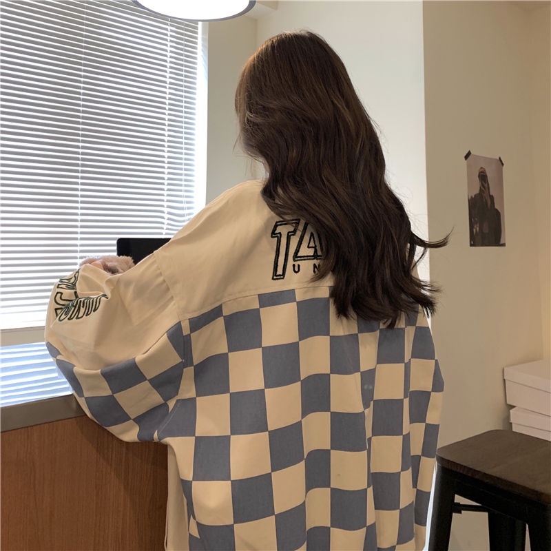 Suhao Checkerboard kotak-kotak baseball seragam wanita baru longgar cocok Amerika hip-hop goreng patch jalan jaket musim gugur jaket