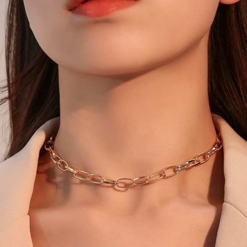 Kalung Choker Rantai Oval Gaya Punk Korea Hip Hop Retro Korean Style Chain Necklace