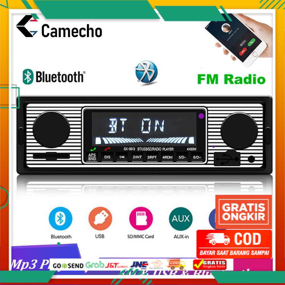 Tape Mobil Bluetooth Single Din FM Radio AUX USB SD Card Slot Camecho - SX-5513 - Black