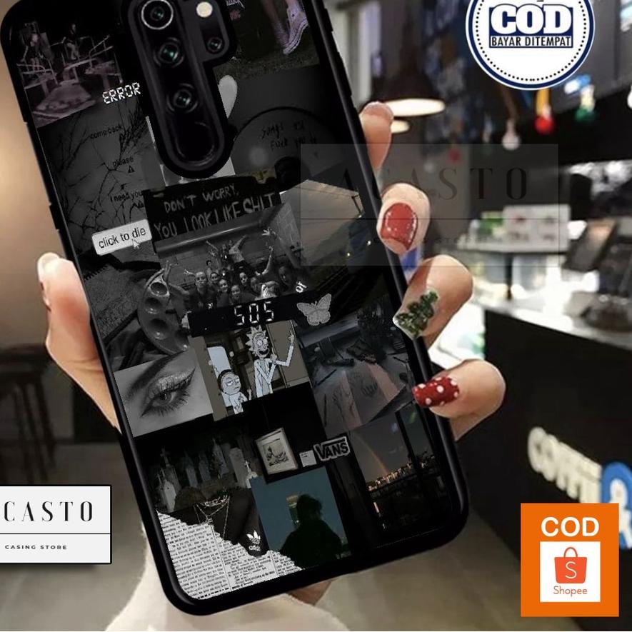 ✨ 7.7 ACASTO Case Xiaomi Redmi Note 8 Pro motif aesthetic black color warna hitam unik keren theme c
