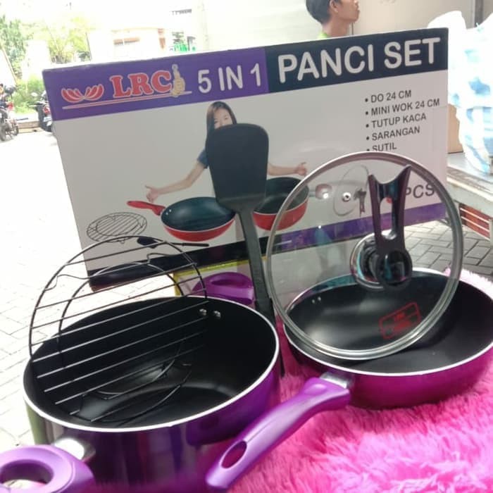 promo Panci Set 5 in 1 merk LRC + Sarangan + Sutil + Tutup Kaca