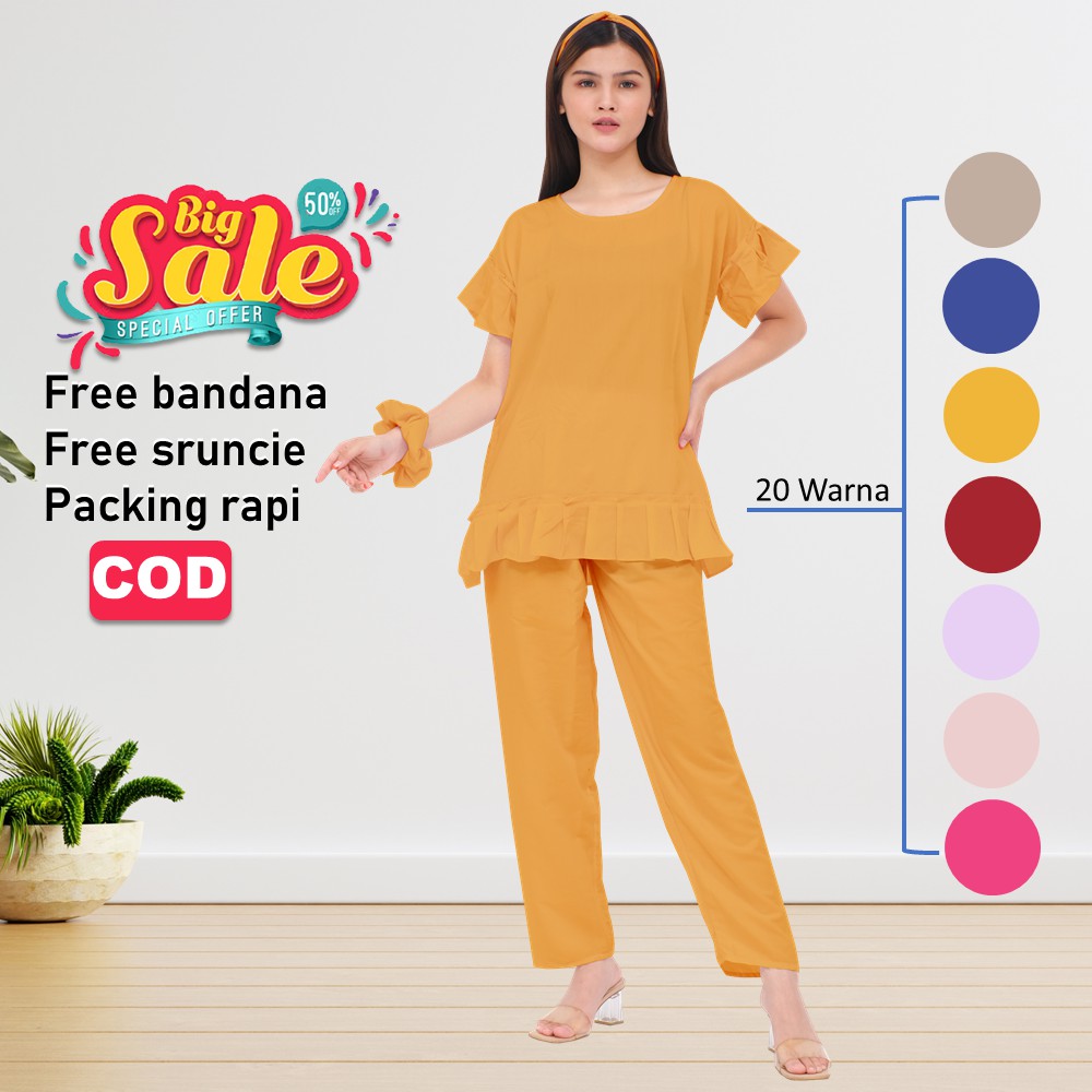 Baju Santai Wanita Setelan Baju Tidur Wanita Setelan Celana Panjang | Ratri Rempel Wengi