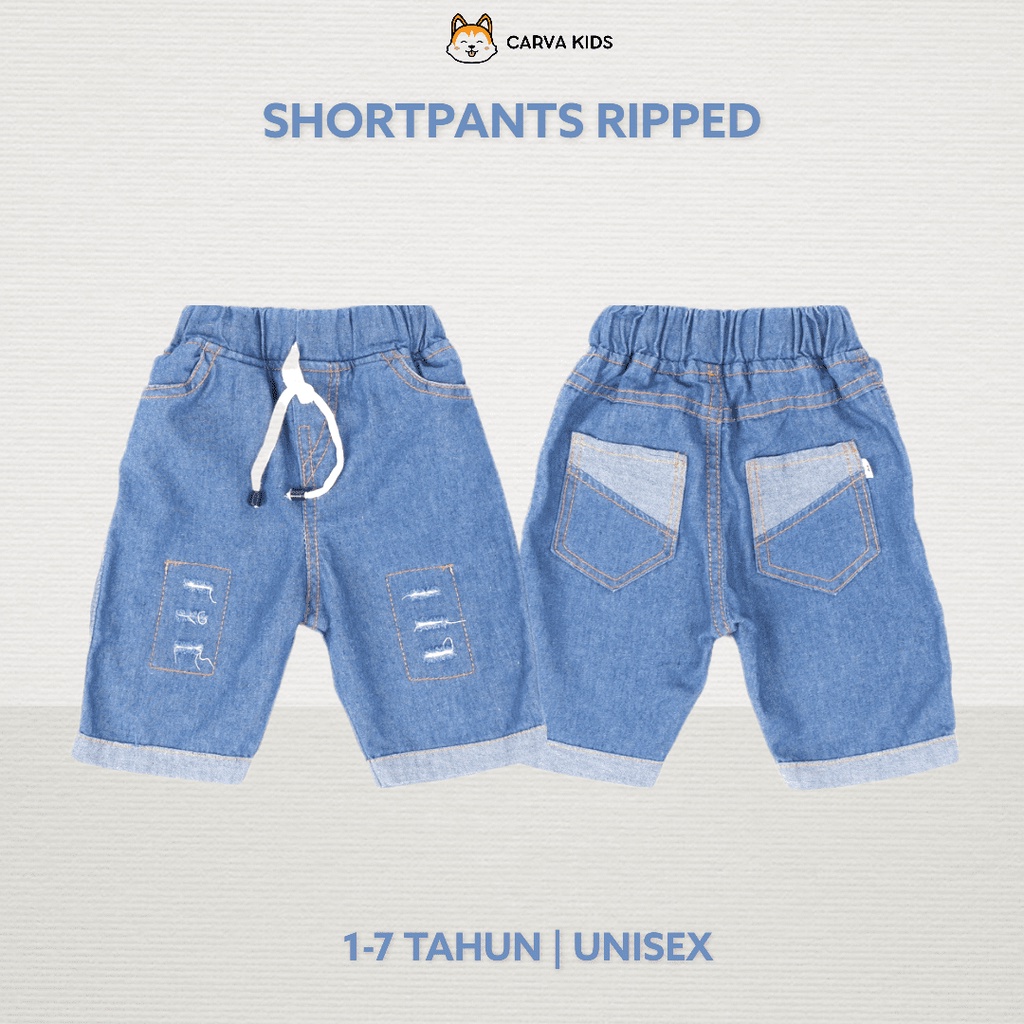 CELANA PENDEK CARVA JEANS ANAK SOBEK RIPPED BLUE LAKI LAKI PEREMPUAN LUCU IMUT