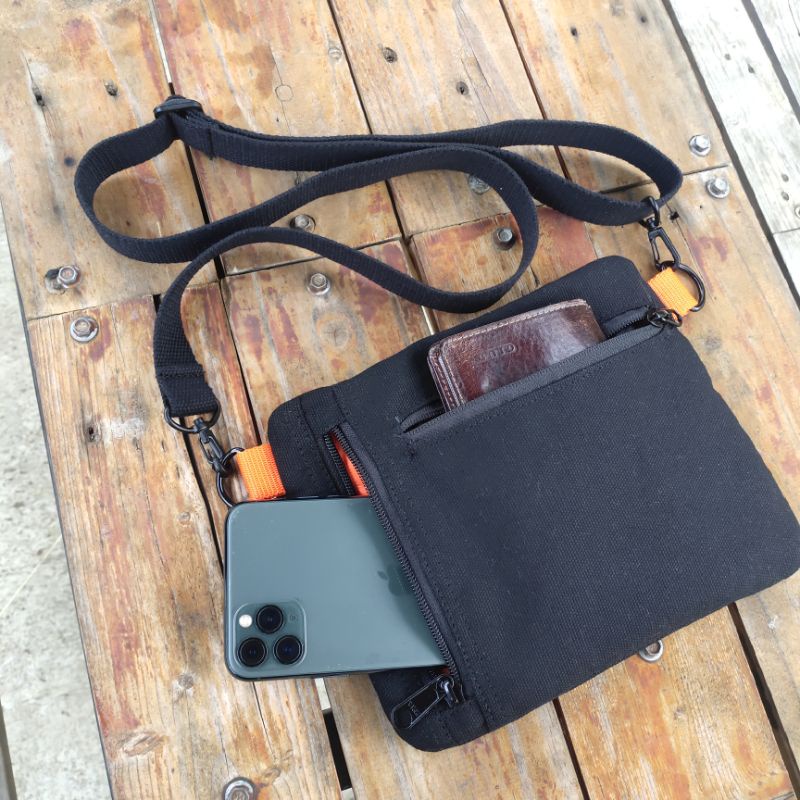 Tas slempang pria original mini / Slingbag hp kanvas hitam