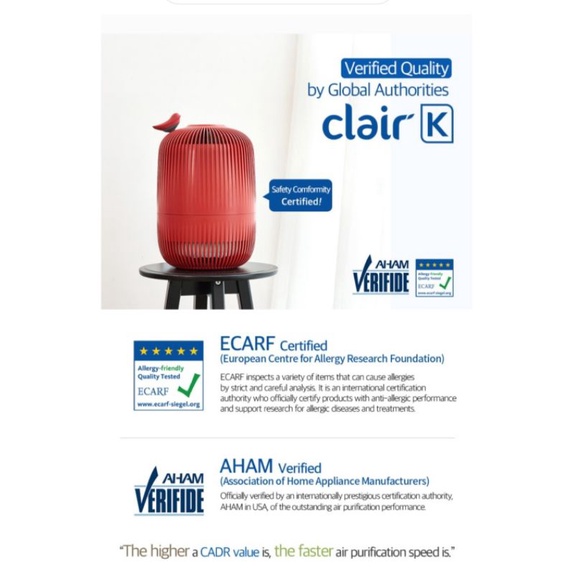 clair air purifier k RED filter penjernih penyaring udara HEPA CLAIR KOREA