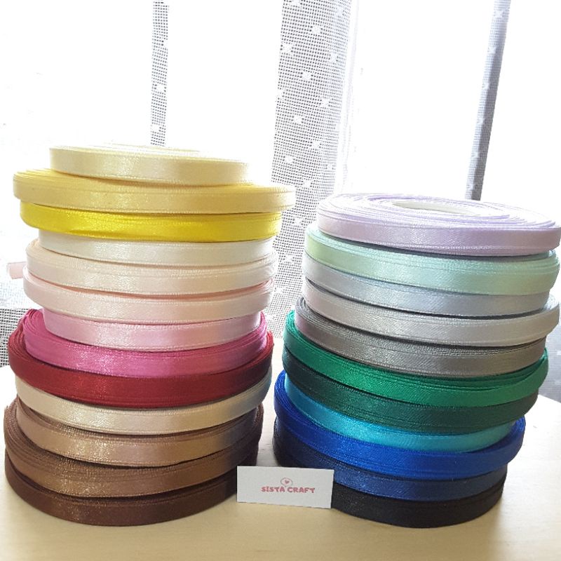 

Pita Satin 1/4 inch Polos Import Premium Tebal Dijual per 10 meter