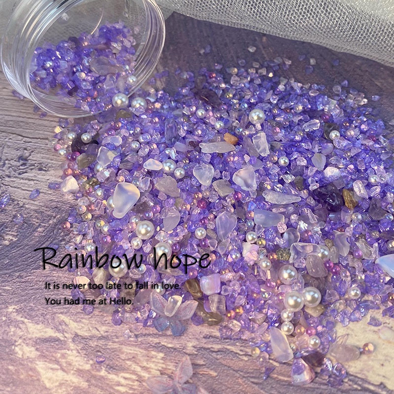 【 COD 】RAINBOW HOPE STONE SEASHELL+PEARL+BUTTERFLY STONE POT HIASAN BATU ALAM KUKU GAYA JEPANG HIASAN KUKU NAIL ART STONE