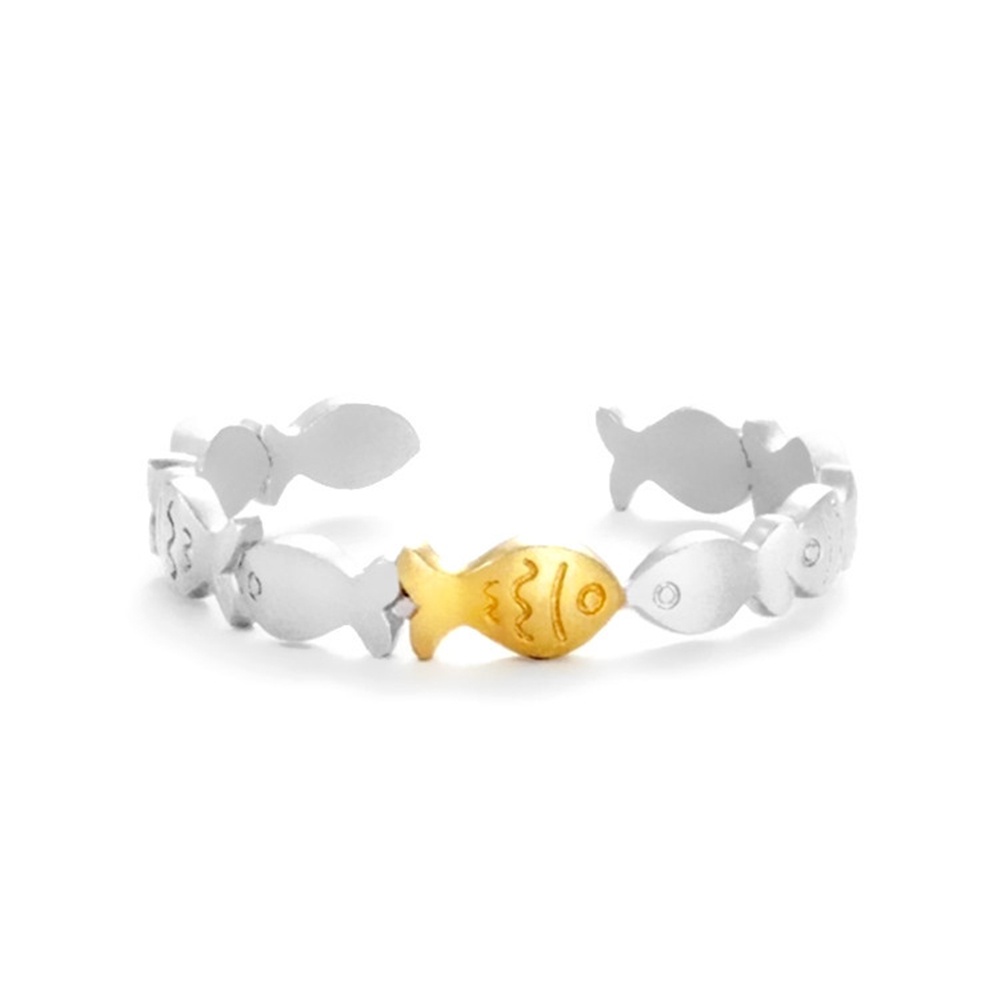 ROW Girls Women Swimming Against The Current Adjustable Gold and Sliver Ring Open Ring Cute and Simple Knuckle Vintage Fish